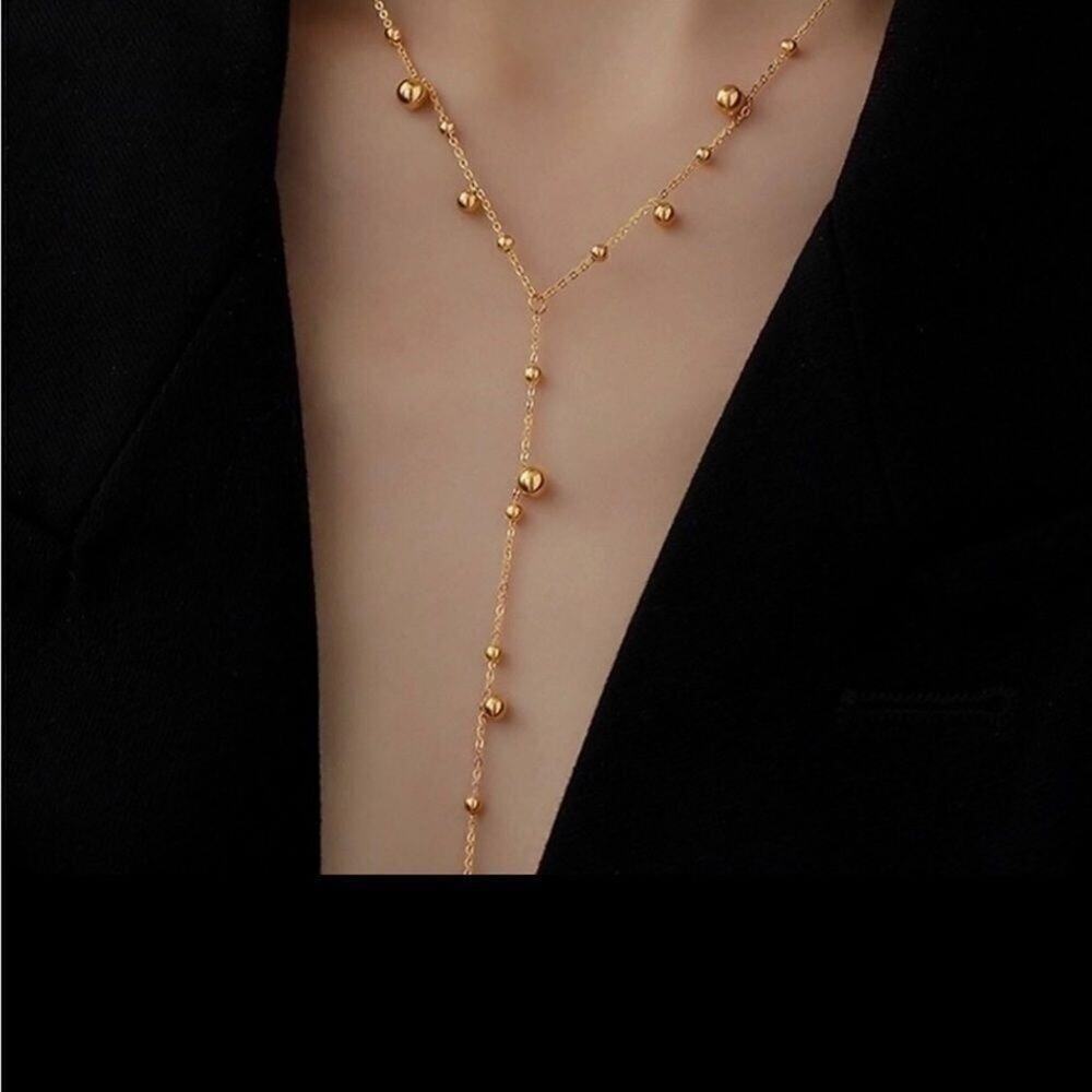 18K Gold Plated Dainty Beaded Y Lariat Necklace - Picture 11 of 11